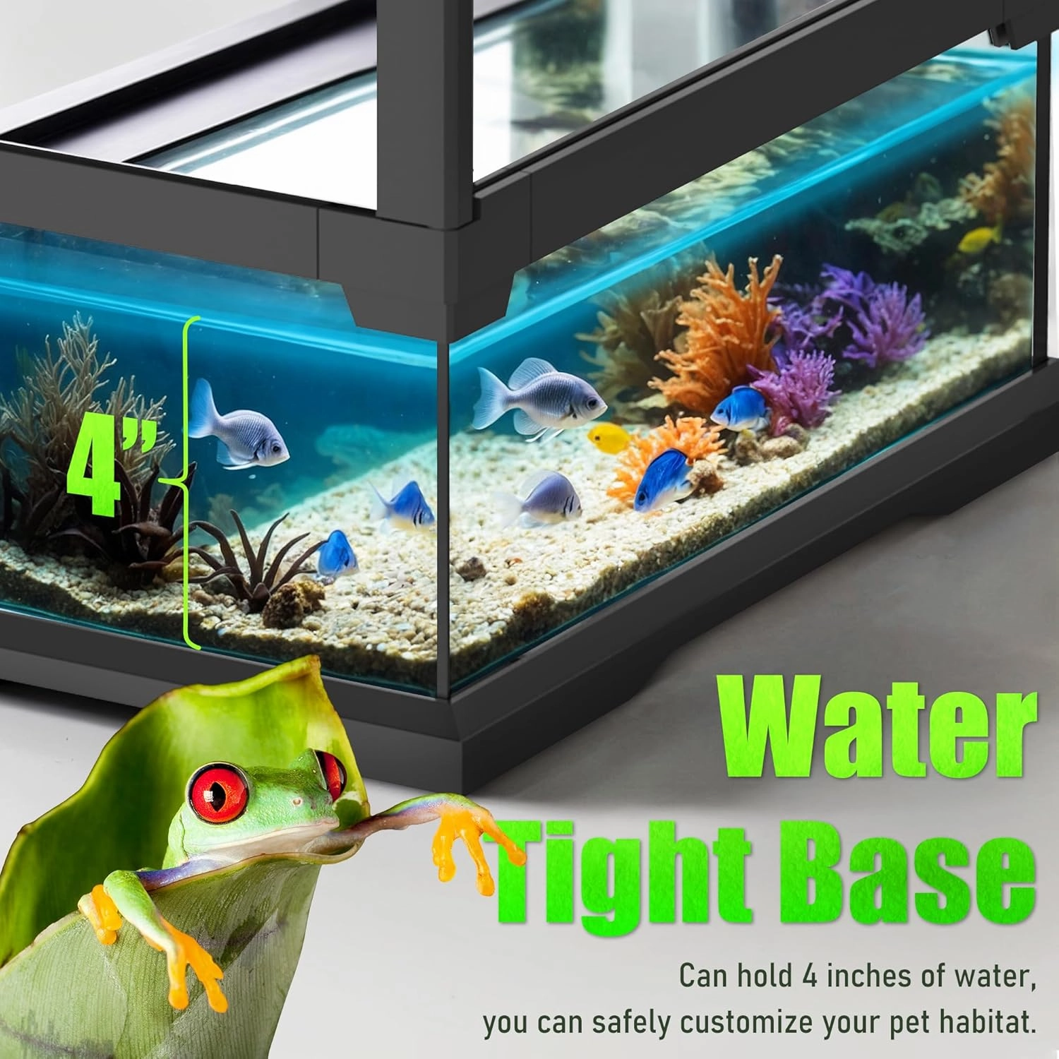36’’18’’18’’ Reptile Terrarium with Full View Tempered Glass, 48 Gallon Reptiles Habitat Comes with Feeding Port and Mesh Top Vent, Suitable for Reptile Such as Bearded Dragon, Lizard and Snake