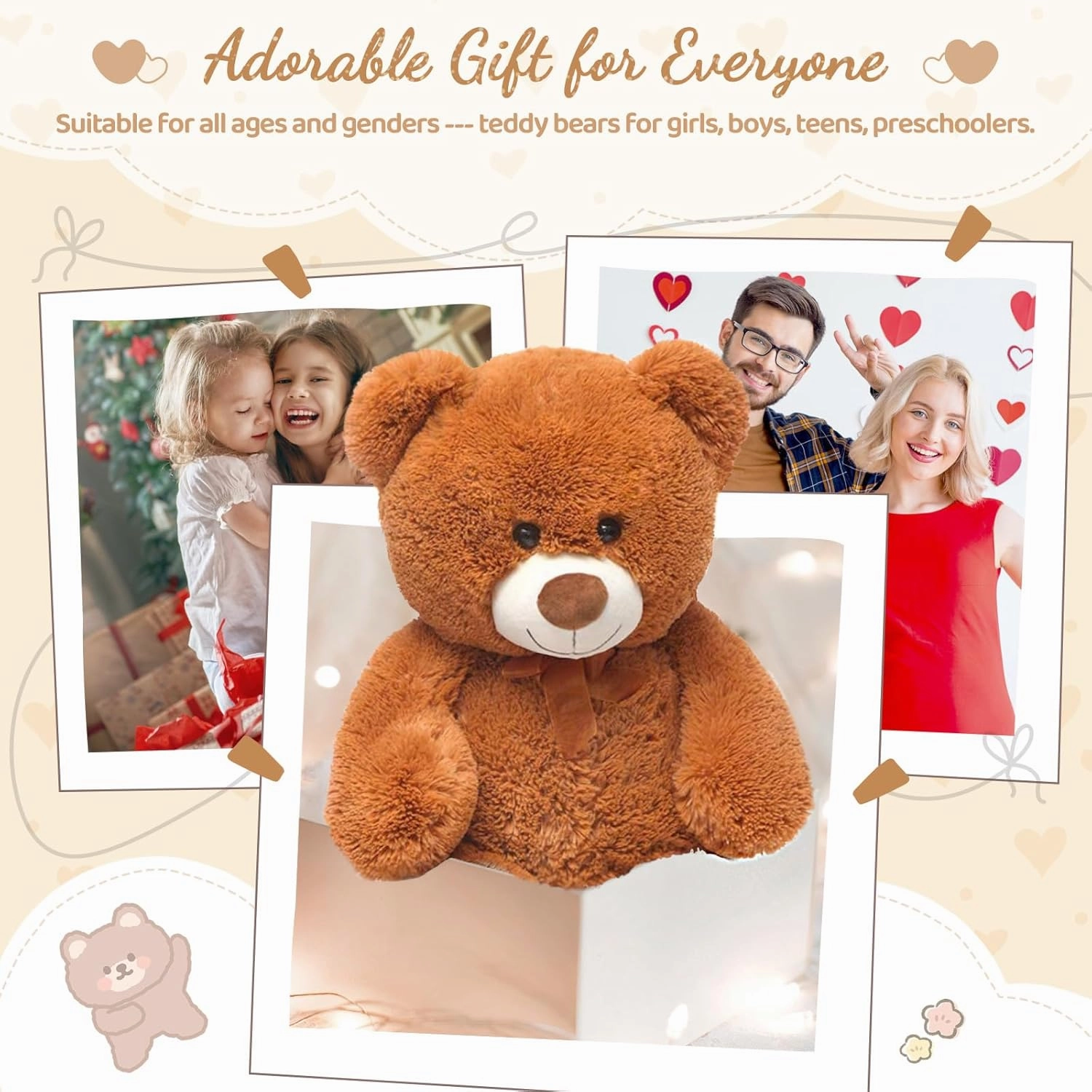 36 inch Big Teddy Bear Large Stuffed Bear for Baby Shower Cute Giant Stuffed Animals Soft Cuddly Bear Toy for Kids, Christmas Valentine's Day Party Decorations, Chocolate