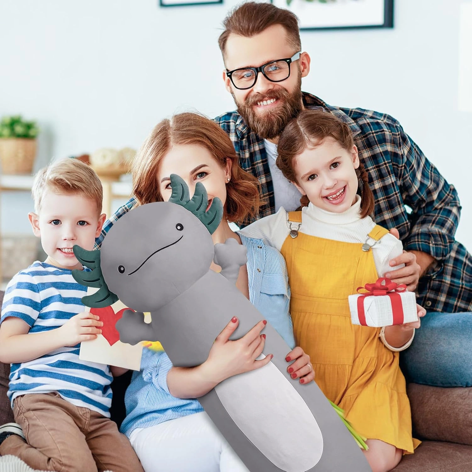 36 inch Cute Giant Grey Axolotl Plush Soft Long Body Pillow, Large Squishy Plushies Axolotl Stuffed Animals Toy, Gifts for Kids Boys Girls Birthday