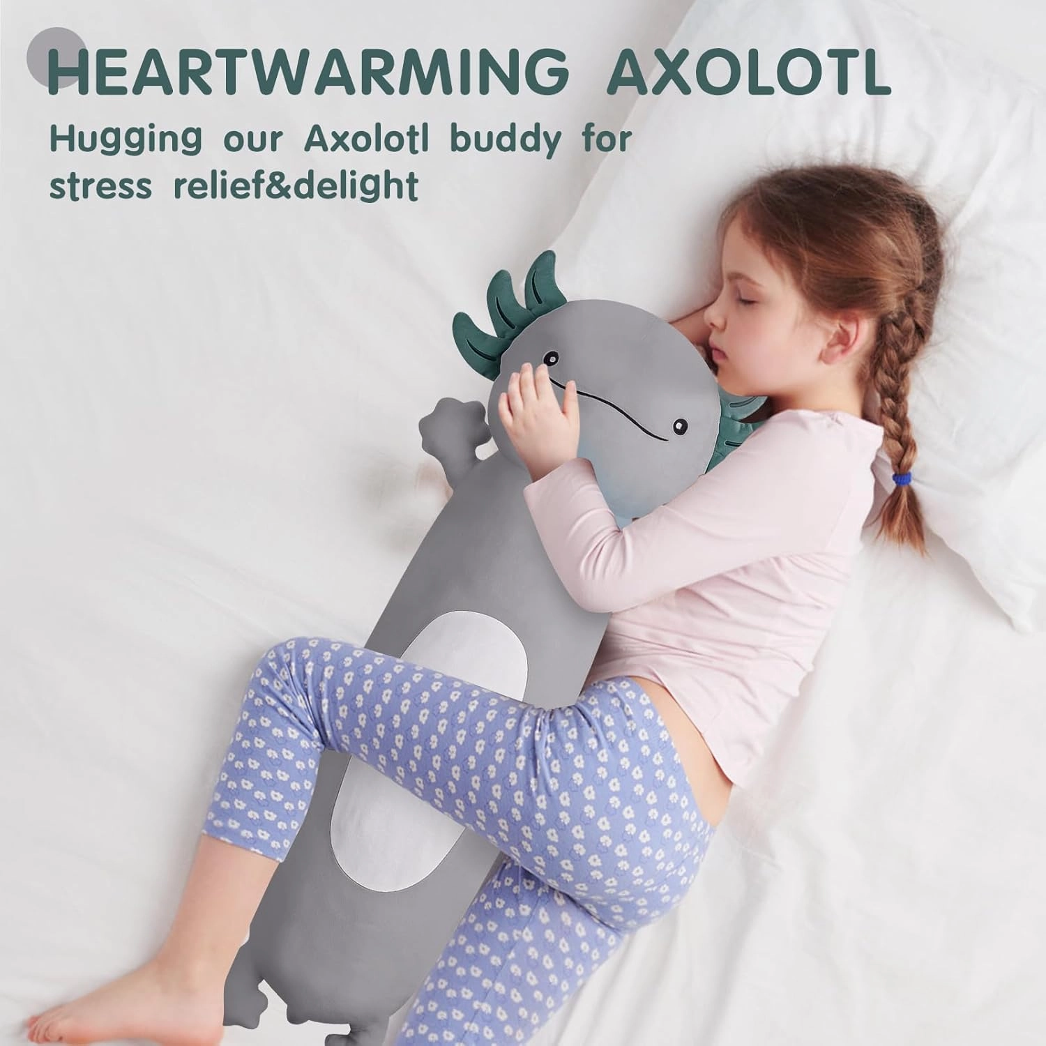 36 inch Cute Giant Grey Axolotl Plush Soft Long Body Pillow, Large Squishy Plushies Axolotl Stuffed Animals Toy, Gifts for Kids Boys Girls Birthday