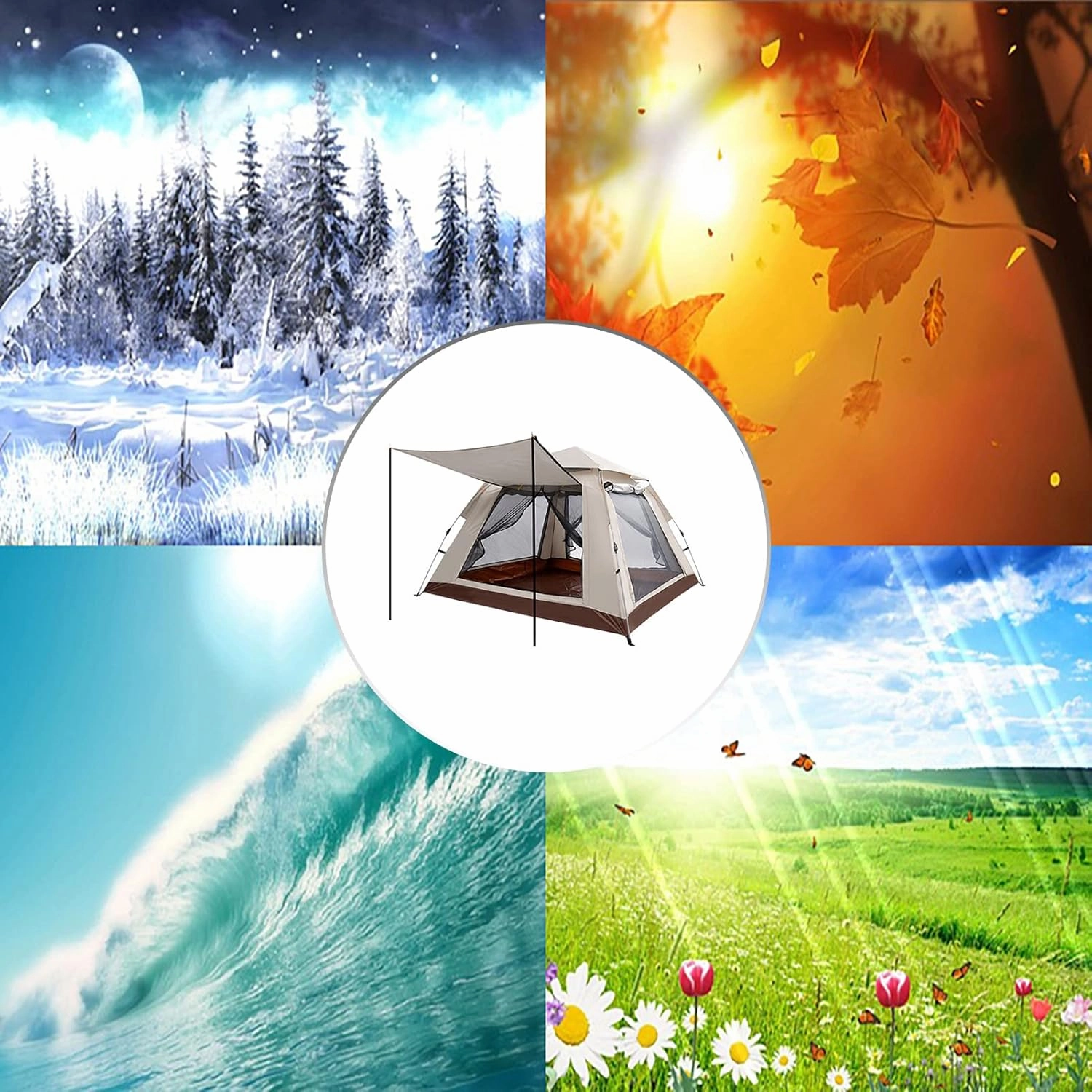 3-4 Person Camping Tent, Outdoor Waterproof Family Tents Weatherproof, Automatic Pop Up Backpacking Tent with Carry Bag and Tent Foyers, for Camping Hiking Traveling