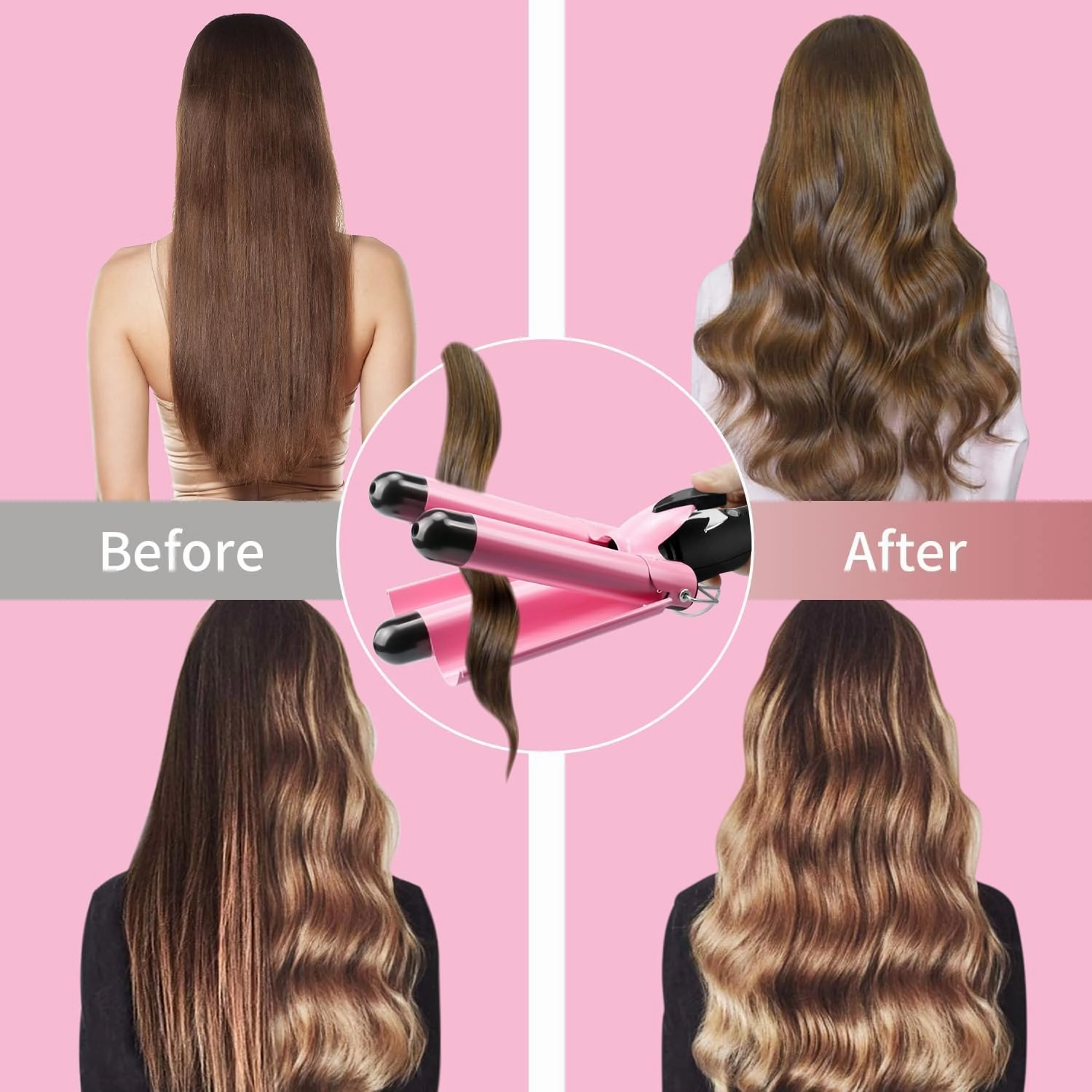 3 Barrel Curling Iron Hair Crimper: Birthday Gifts for Women Aleath Dual Voltage Adjustable Temperature Three Barrels Hair Waver - Ceramic 1 inch Curler Wand