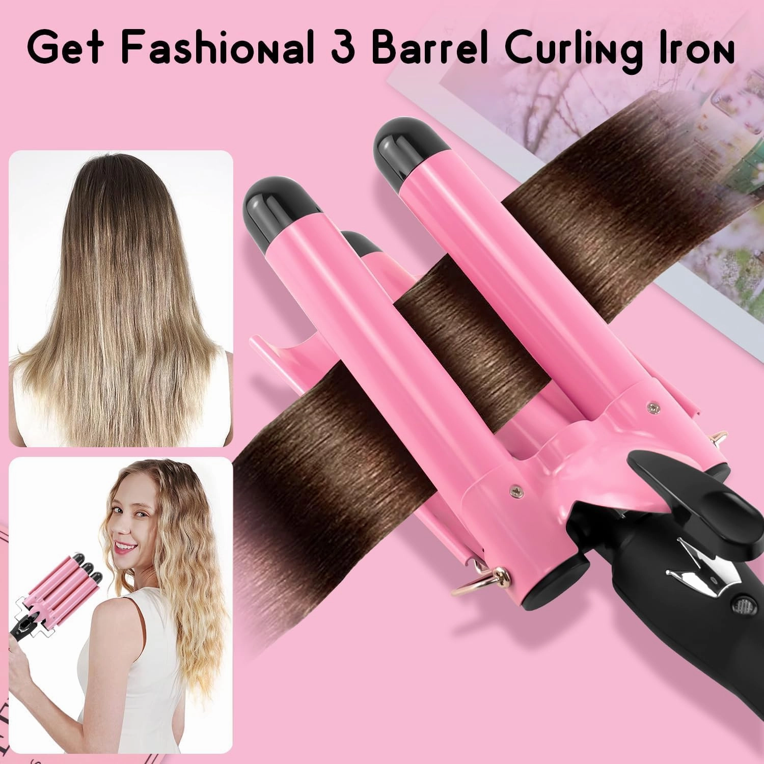 3 Barrel Curling Iron Hair Crimper: Birthday Gifts for Women Aleath Dual Voltage Adjustable Temperature Three Barrels Hair Waver - Ceramic 1 inch Curler Wand