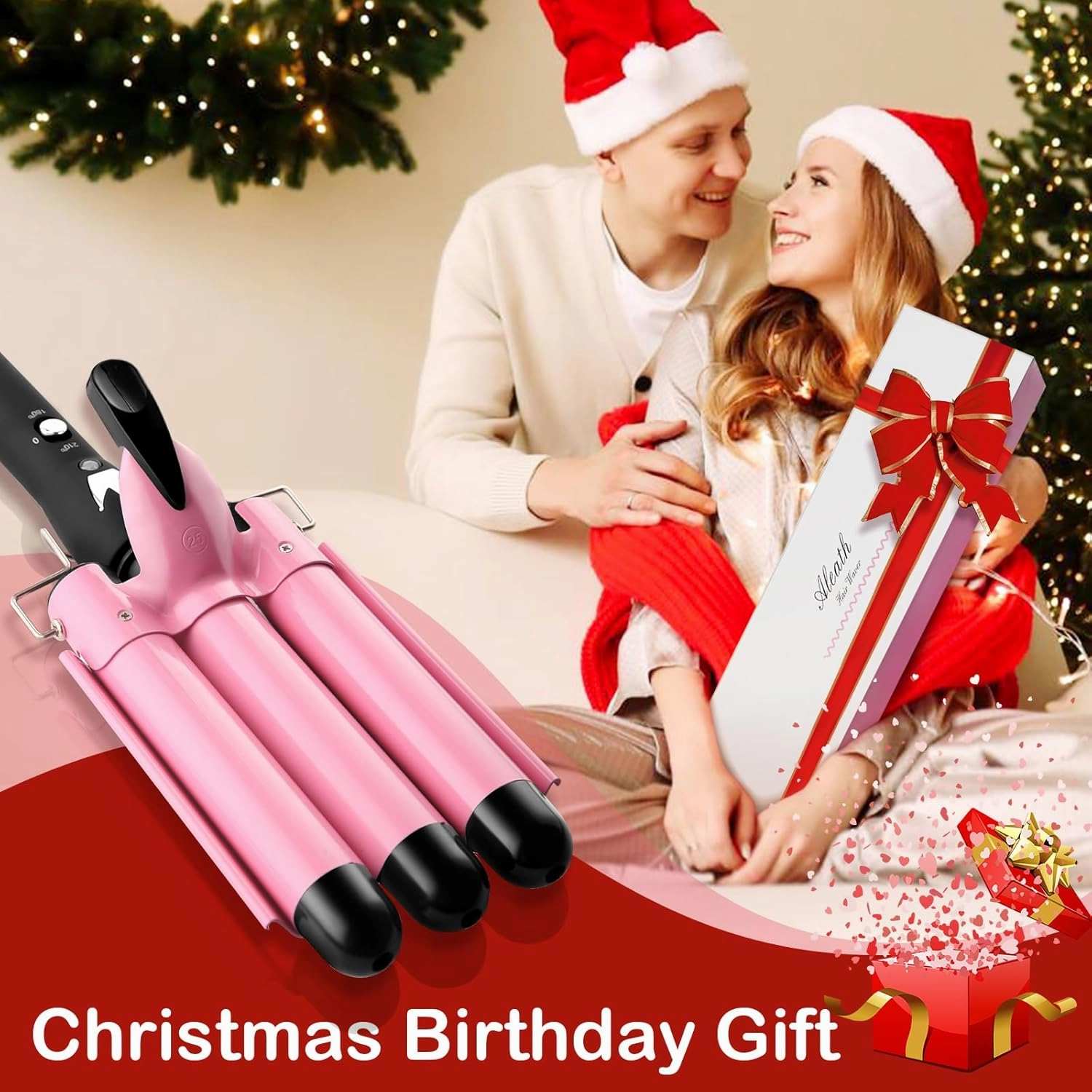 3 Barrel Curling Iron Hair Crimper: Birthday Gifts for Women Aleath Dual Voltage Adjustable Temperature Three Barrels Hair Waver - Ceramic 1 inch Curler Wand
