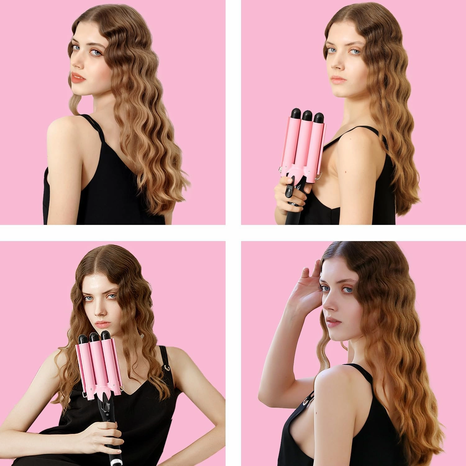 3 Barrel Curling Iron Hair Crimper: Birthday Gifts for Women Aleath Dual Voltage Adjustable Temperature Three Barrels Hair Waver - Ceramic 1 inch Curler Wand