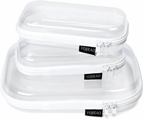 3 Pack Clear Hard Shell Zipper Case - Clear Waterproof Cosmetic Bag with Zipper, Kid's Toy Storage Organizer Bins, Charging Cables, creative journaling, painting brushes, Threads,Sketch Supplies