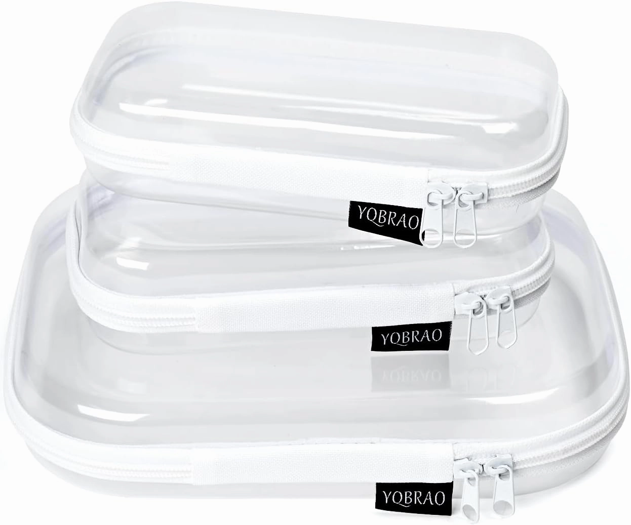 3 Pack Clear Hard Shell Zipper Case - Clear Waterproof Cosmetic Bag with Zipper, Kid's Toy Storage Organizer Bins, Charging Cables, creative journaling, painting brushes, Threads,Sketch Supplies