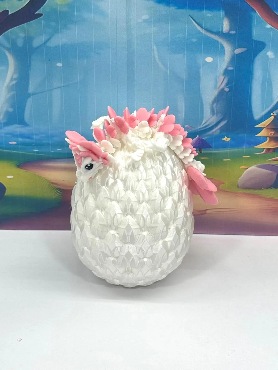 3D Printed Baby Dragon with Dragon Egg, Articulated Clover, Crystal, Easter, Rose, Gemstone, Orchid, Sushi, Woodland Baby Dragon, Fidget ADHD Toy BD007WP-WE (Clover Dragon)
