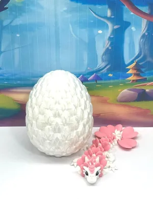 3D Printed Baby Dragon with Dragon Egg, Articulated Clover, Crystal, Easter, Rose, Gemstone, Orchid, Sushi, Woodland Baby Dragon, Fidget ADHD Toy BD007WP-WE (Clover Dragon)