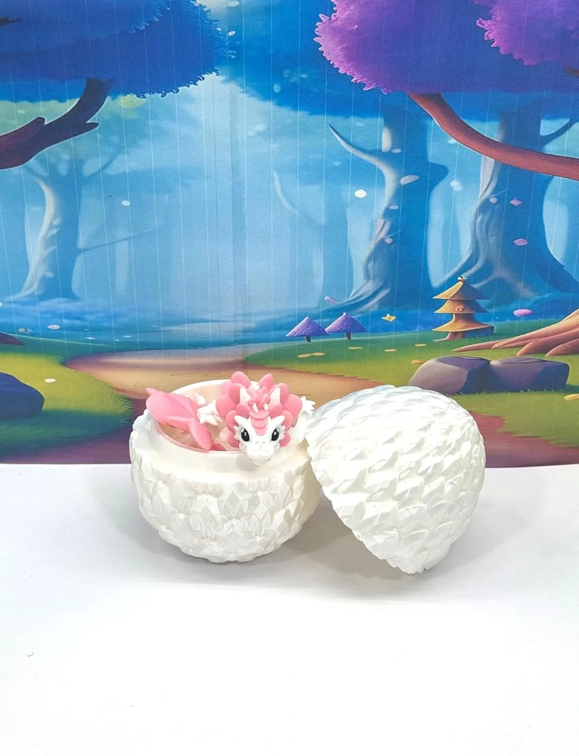 3D Printed Baby Dragon with Dragon Egg, Articulated Clover, Crystal, Easter, Rose, Gemstone, Orchid, Sushi, Woodland Baby Dragon, Fidget ADHD Toy BD007WP-WE (Clover Dragon)
