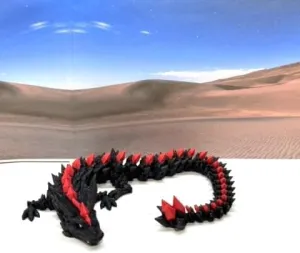 3D Printed Dragon, Black and Red Articulated Crystal Dragon, Home Office Decor Executive Desk Toys, Fidget ADHD Toy for Autism/ADHD - D022-DR