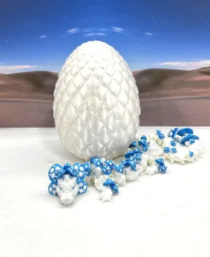 3D Printed Dragon Dragon with Egg, Articulated White and Blue Mushroom Dragon, Fidget ADHD Autism Toy, Gift Dragon Toy D046-WB