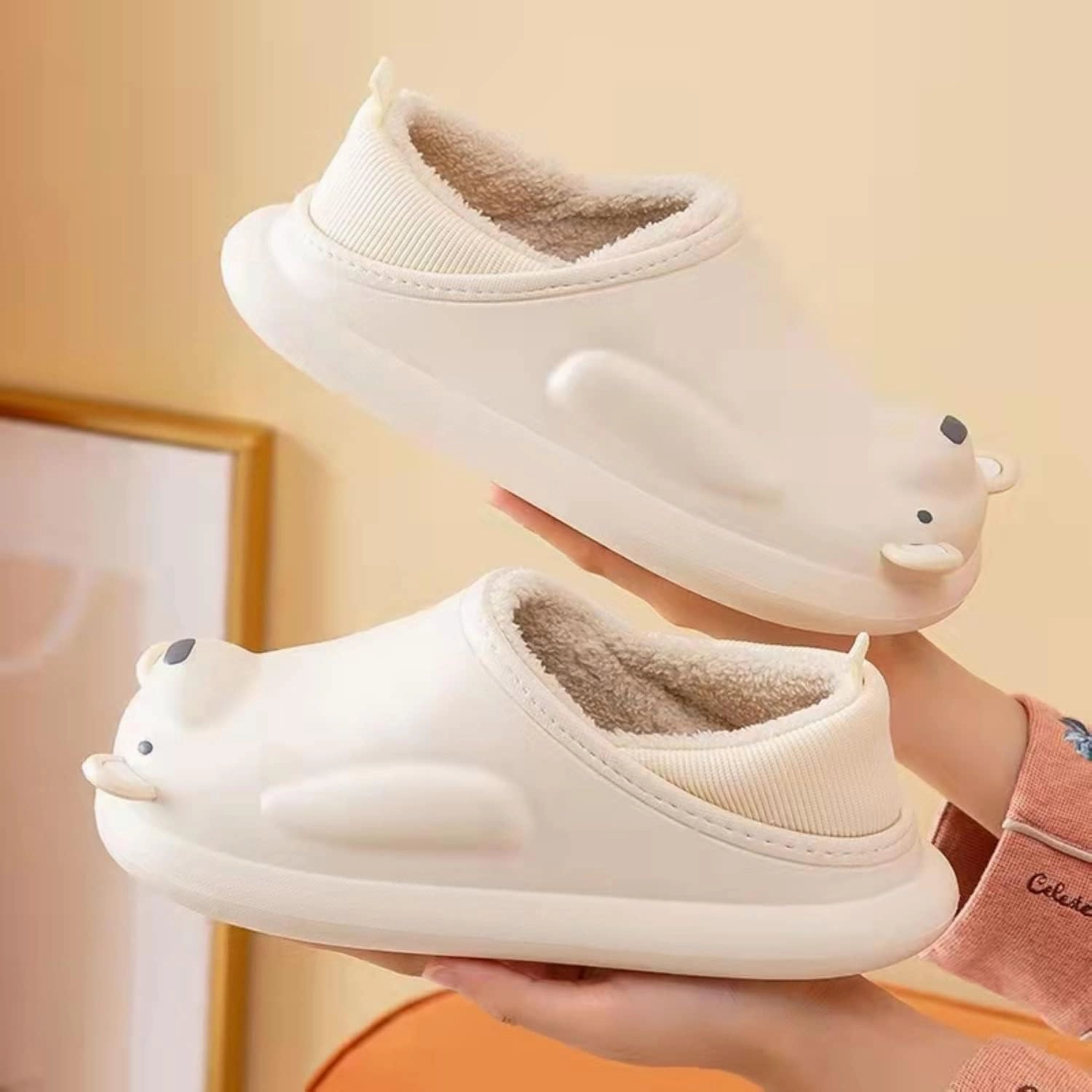 3D Bear’s House Slippers Thick-Soled Memory Cotton Slippers Winter Waterproof Garden Shoes Indoor Outdoor