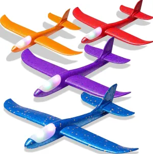 4 Pack LED Light Airplane Toys,17.5" Large Throwing Foam Plane,LED Foam Glider Planes,2 Flight Mode Glider Plane,Foam Airplane Flying Toys for Kids Birthday Gift Outdoor Sport