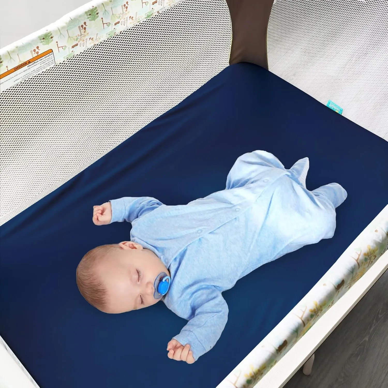 4 Pack Pack and Play Fitted Sheets Fits Graco Pack n Play Playard, Pamo Babe, Zodiak, Baby Trend Portable Playard and Other 27 x 39 Playpen Mattress, Ultra Soft and Skin-Friendly, Navy Cloud