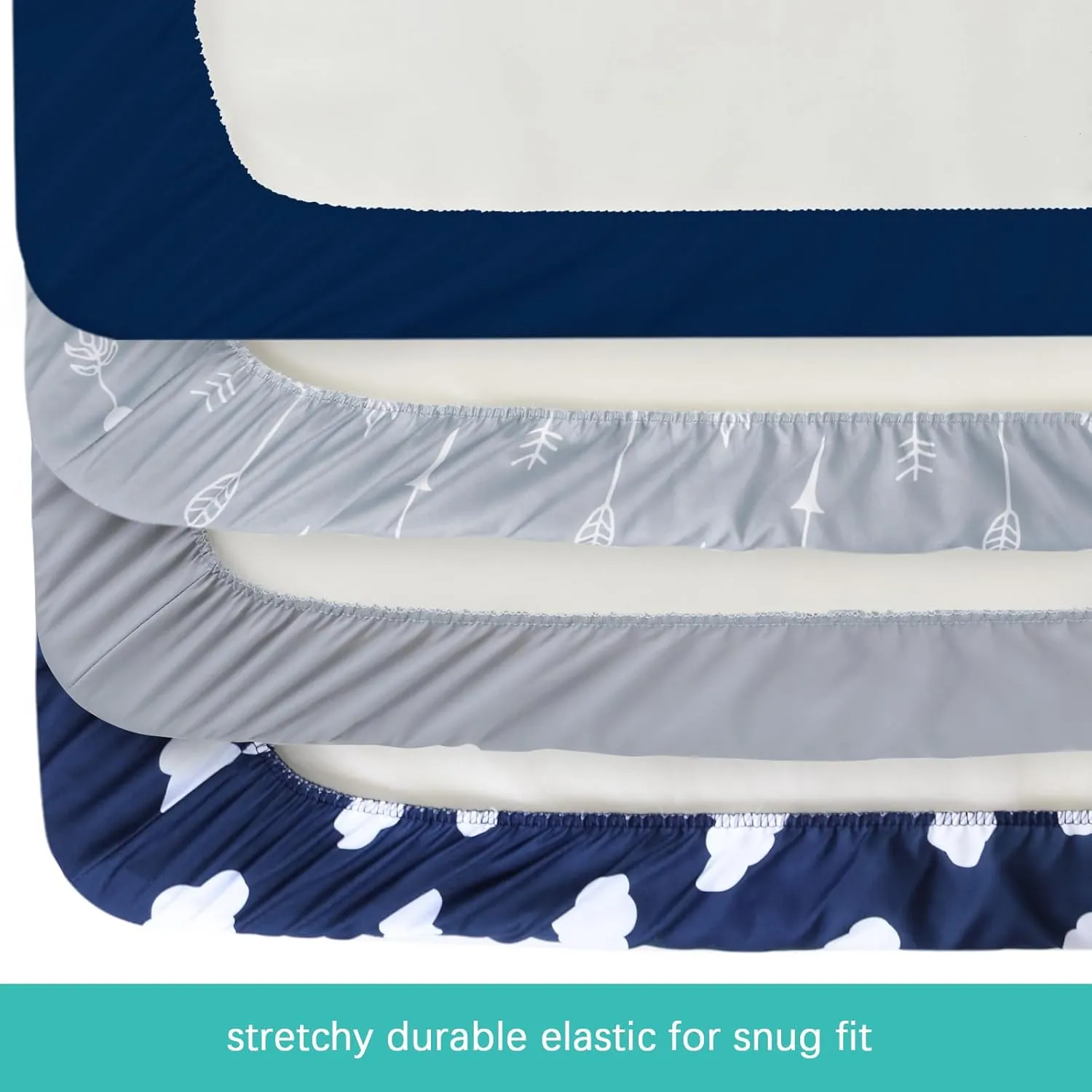 4 Pack Pack and Play Fitted Sheets Fits Graco Pack n Play Playard, Pamo Babe, Zodiak, Baby Trend Portable Playard and Other 27 x 39 Playpen Mattress, Ultra Soft and Skin-Friendly, Navy Cloud