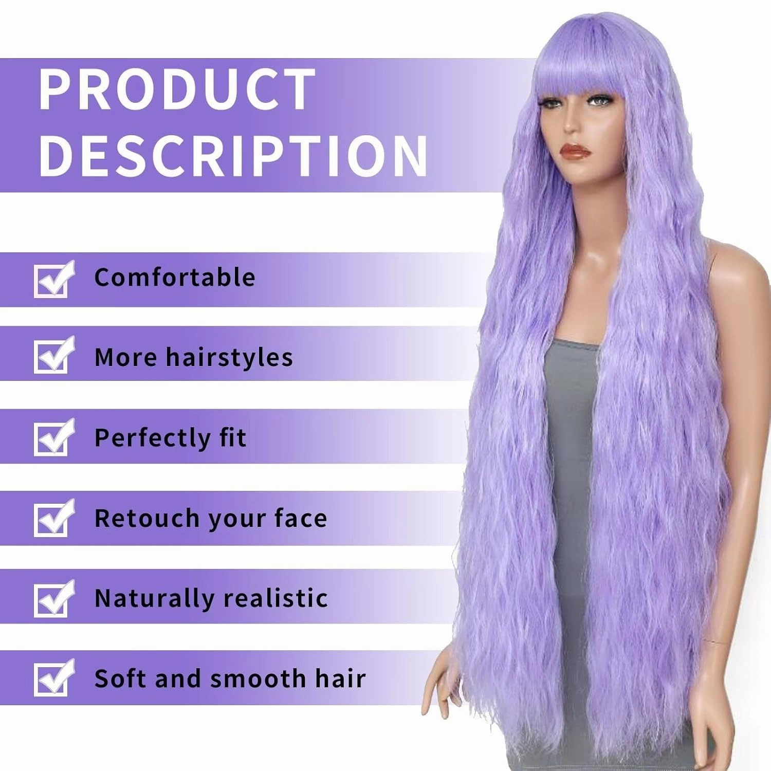 40 Inch Long Wavy Wig with Bangs for Women Cosplay Wig Long Wavy Bounce Fluffy Natural Style Wigs for Halloween Party Daily Use(Purple)