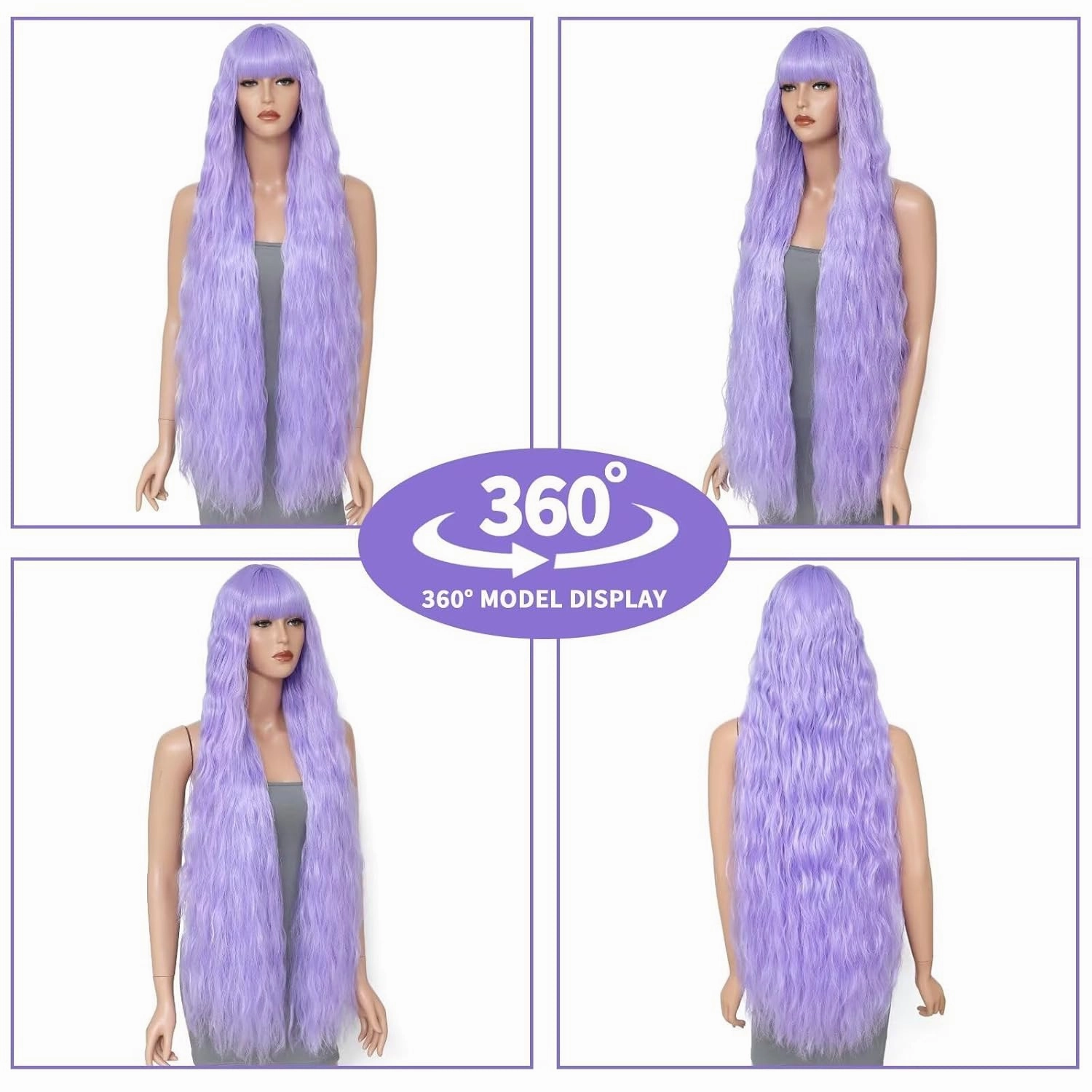 40 Inch Long Wavy Wig with Bangs for Women Cosplay Wig Long Wavy Bounce Fluffy Natural Style Wigs for Halloween Party Daily Use(Purple)