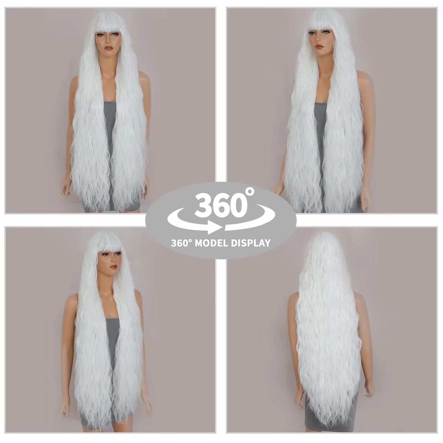 40 Inch Long Wavy Wig with Bangs for Women White Cosplay Wig Long Wavy Bounce Fluffy Natural Style Wigs for Halloween Party Daily Use(White)