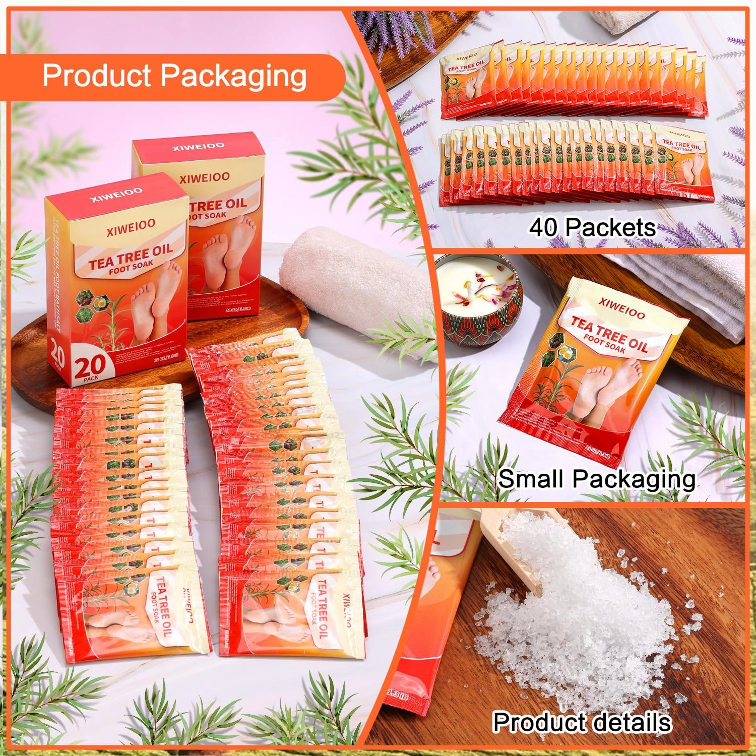 40 Pack Tea Tree Oil Foot Soak with Epsom Salt Lavender Foot Soak Salts for Dry Cracked Feet Soaker – Pedicure Supplies Foot SpaToenail Athletes Foot, Foot Odor Scent, Softens Calluses