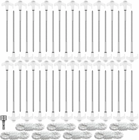 40 Pcs Tent Stakes Camping Stakes Heavy Duty 8 Inch Ground Anchors Screw in Tent Pegs Metal Stakes with 4x10ft Ropes Inflatable Spikes for Hiking Camping Garden Accessories (Luminous White)