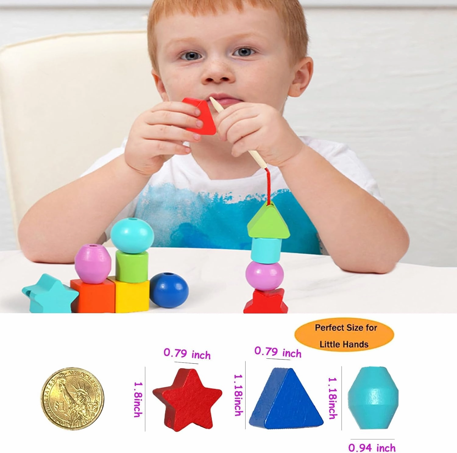 46PCS Montessori Lacing Toddler Beads Threading Toys for Toddlers Wooden Primary String Sewing Preschool Fine Motor Skills Educational Toy for 3 4 5 6Years Old Boys Girls