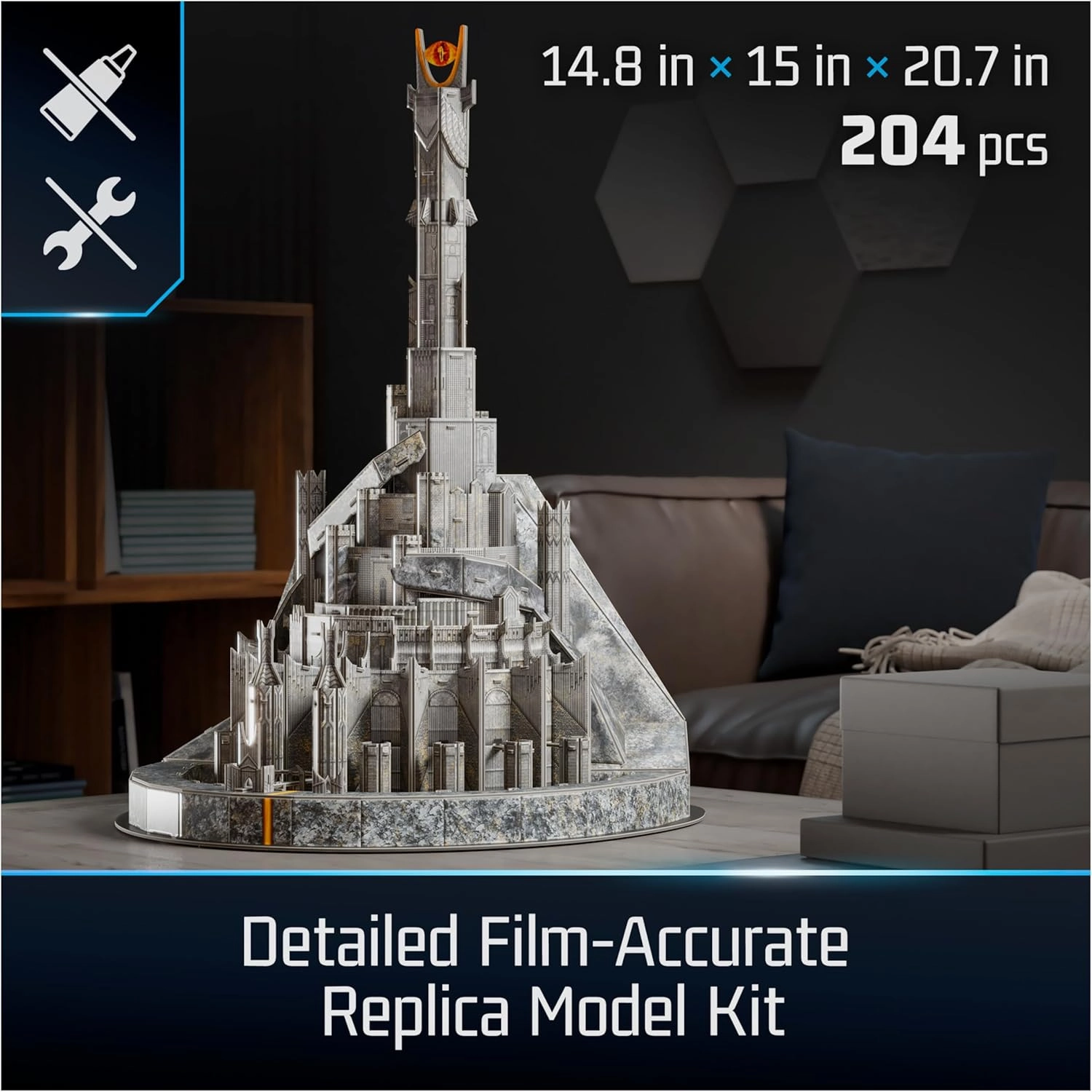 4D Build, Lord of The Rings Barad-Dur Eye of Sauron 3D Model Kit, Lord of The Rings Collectibles & Desk Décor, Adult Puzzle, Building Toys, 3D Puzzles for Adults & Teens, 204 Pieces, for Ages 12 & Up