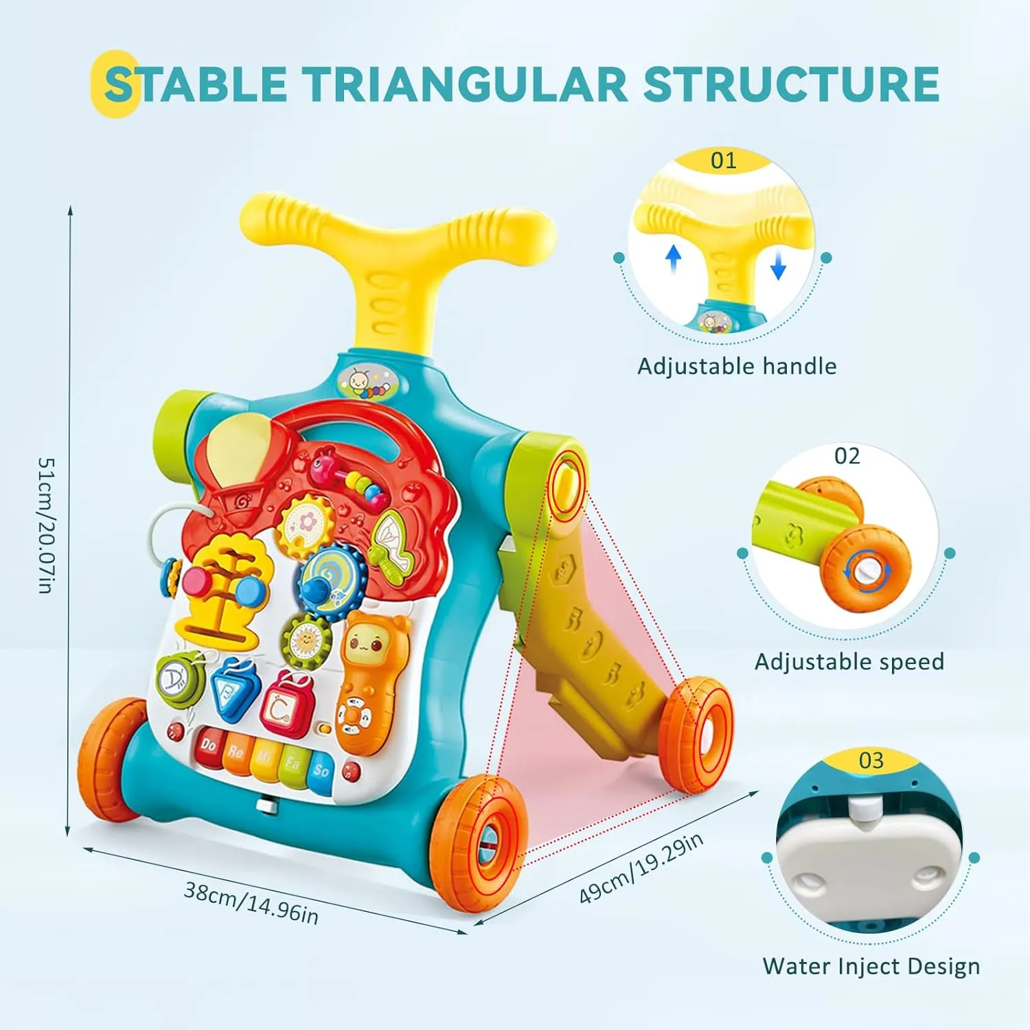 5 in 1 Baby Walker Sit-Stand Toy, Multifunctional Educational Baby Walker, Removable Play Panel with Music, Baby Push Walker Toy Gift, Green