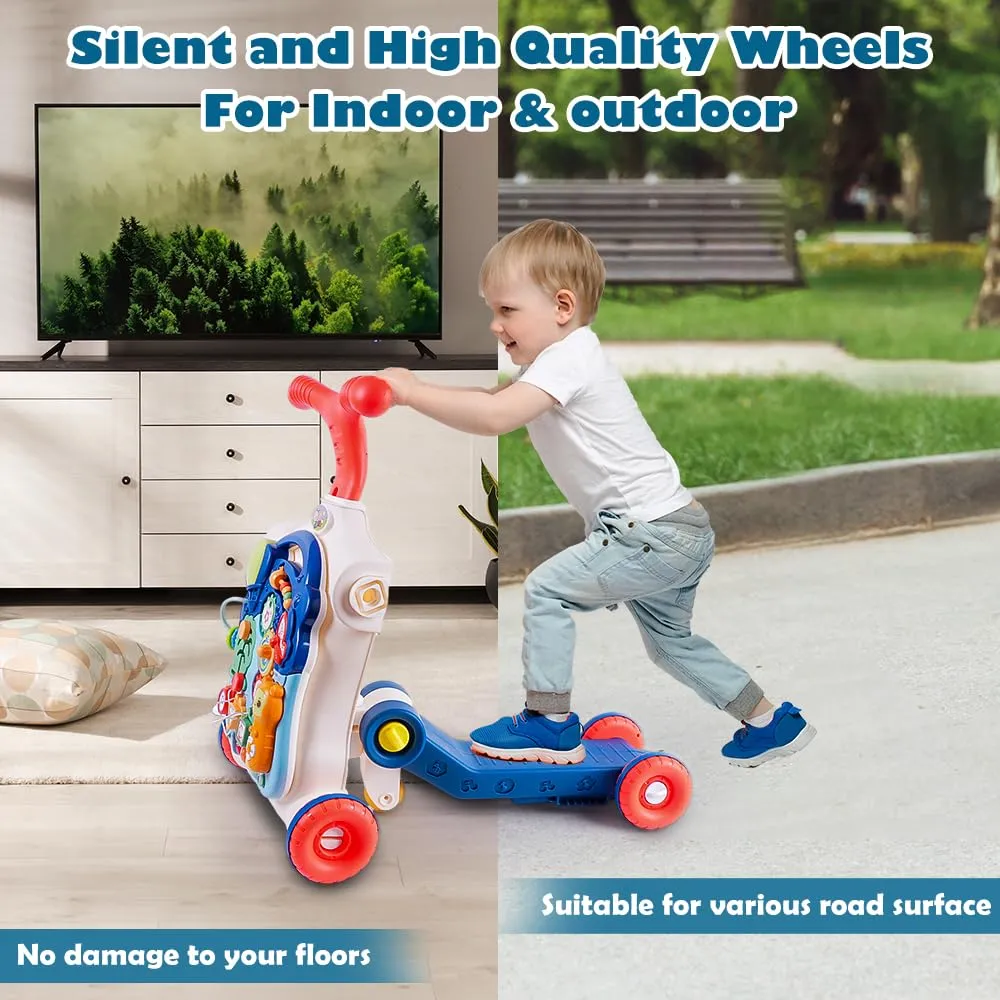 5 in 1 Baby Walker Sit-to-Stand Toys, Learning Walker for Boys Girls Toddler, Multifunctional Educational Activity Center Removable Play Panel, Push Walker Toys Gifts for Infant 6-18 Months