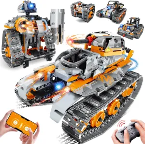 5 in 1 STEM Building Set with LED Light, APP & Remote Controlled Cars Building Toys Kit, RC Robot Tank Sleigh Tracked Racer 554 PCS, Toy Gifts for Kids Boys Girls Ages 6 7 8 9 10 11 12  Year