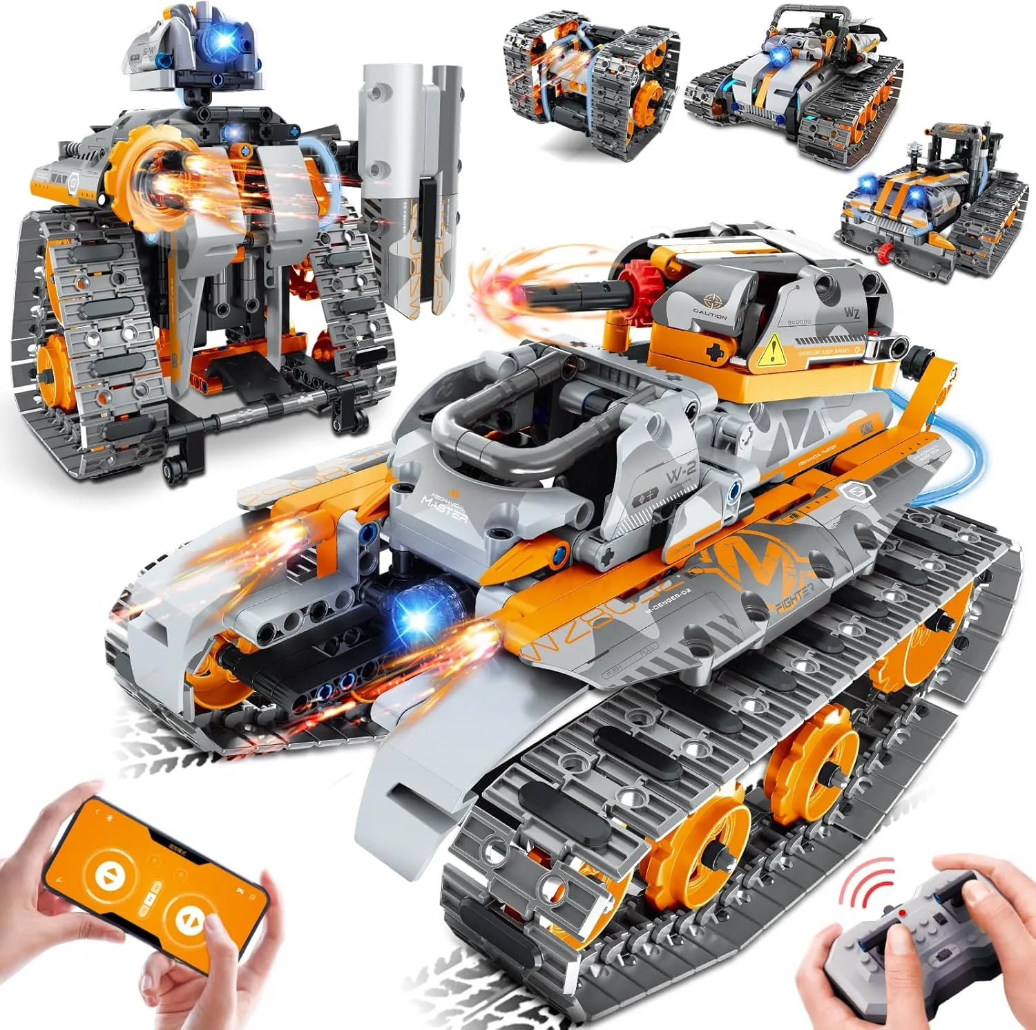 5 in 1 STEM Building Set with LED Light, APP & Remote Controlled Cars Building Toys Kit, RC Robot Tank Sleigh Tracked Racer 554 PCS, Toy Gifts for Kids Boys Girls Ages 6 7 8 9 10 11 12  Year