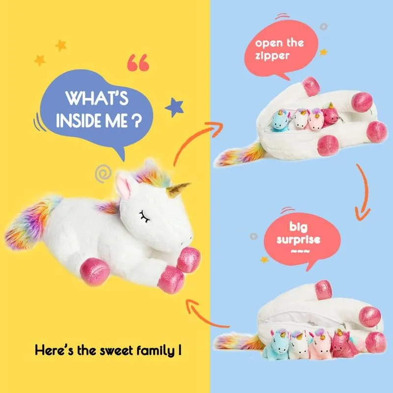 5 Pieces Unicorn Toys Stuffed Animals for Girls, 1 Mommy Unicorn with 4 Babies, Soft Plush Unicorn Toys Gifts for Girls 3 4 5 6 7 8 9 Years, Kids, Children, Christmas, Birthday, Valentine's