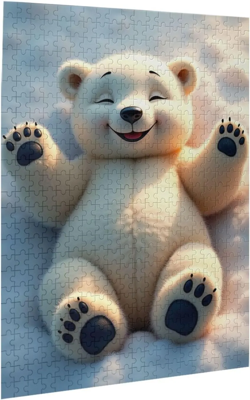 500 Piece Happy Polar Bear Jigsaw Puzzle for Adults Cute Animal Puzzles Relaxing & Challenging Brain Teaser Fun Family Activity Great Gift Idea Vibrant Colors HighQuality Pieces