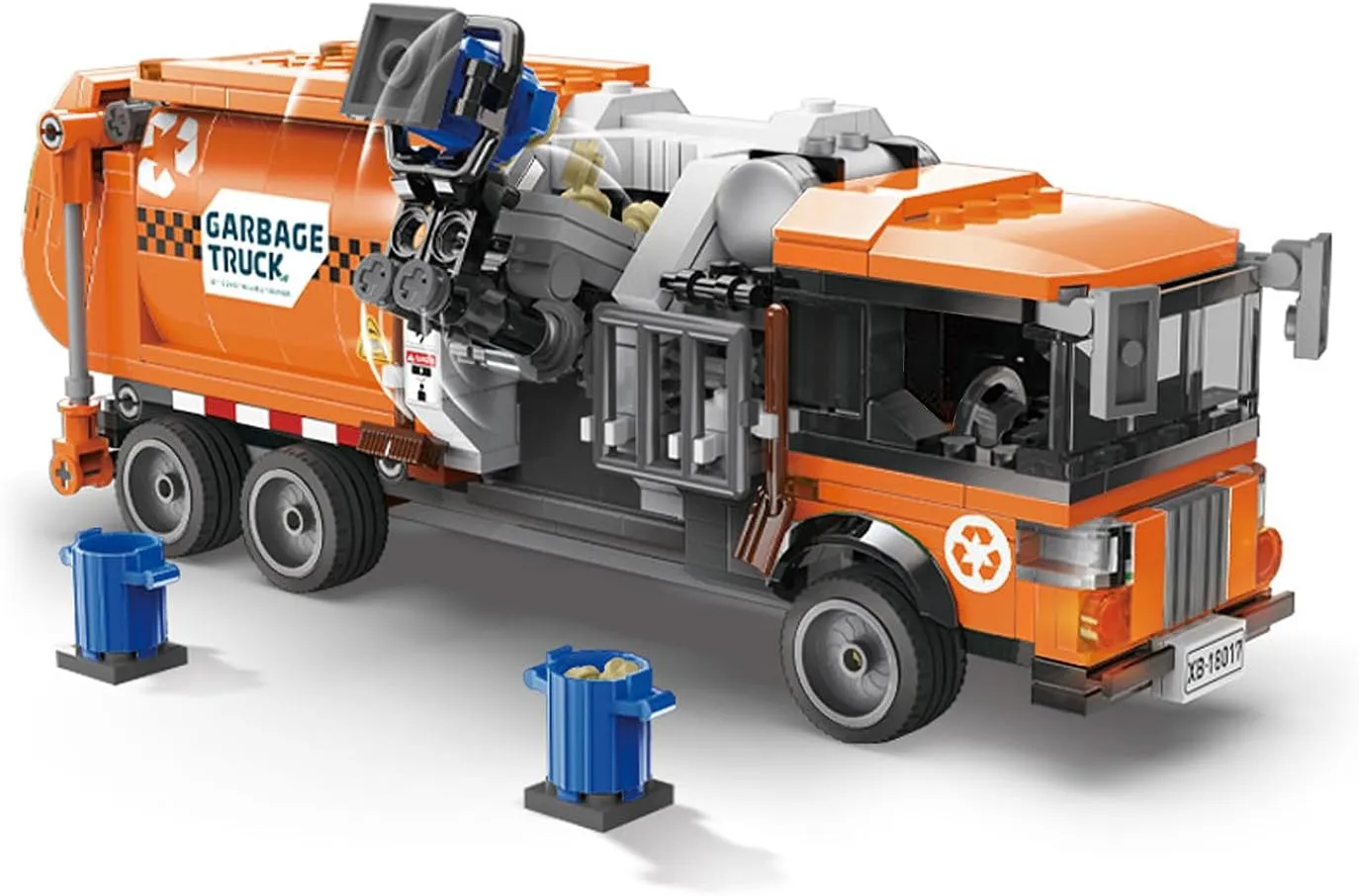 550-Piece Recycling Trash Truck Toy Building Set,with Cleaning Tools and Sanitation Worker Dolls,Assembleable Children's Garbage,Compatible with Mainstream Blocks. (Garbage Truck Orange)