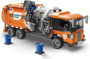 550-Piece Recycling Trash Truck Toy Building Set,with Cleaning Tools and Sanitation Worker Dolls,Assembleable Children's Garbage,Compatible with Mainstream Blocks. (Garbage Truck Orange)