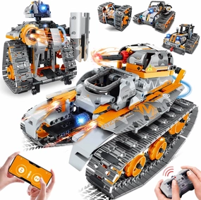 5 in 1 STEM Building Set with LED Light, APP & Remote Controlled Cars Building Toys Kit, RC Robot Tank Sleigh Tracked Racer 554 PCS, Toy Gifts for Kids Boys Girls Ages 6 7 8 9 10 11 12  Year
