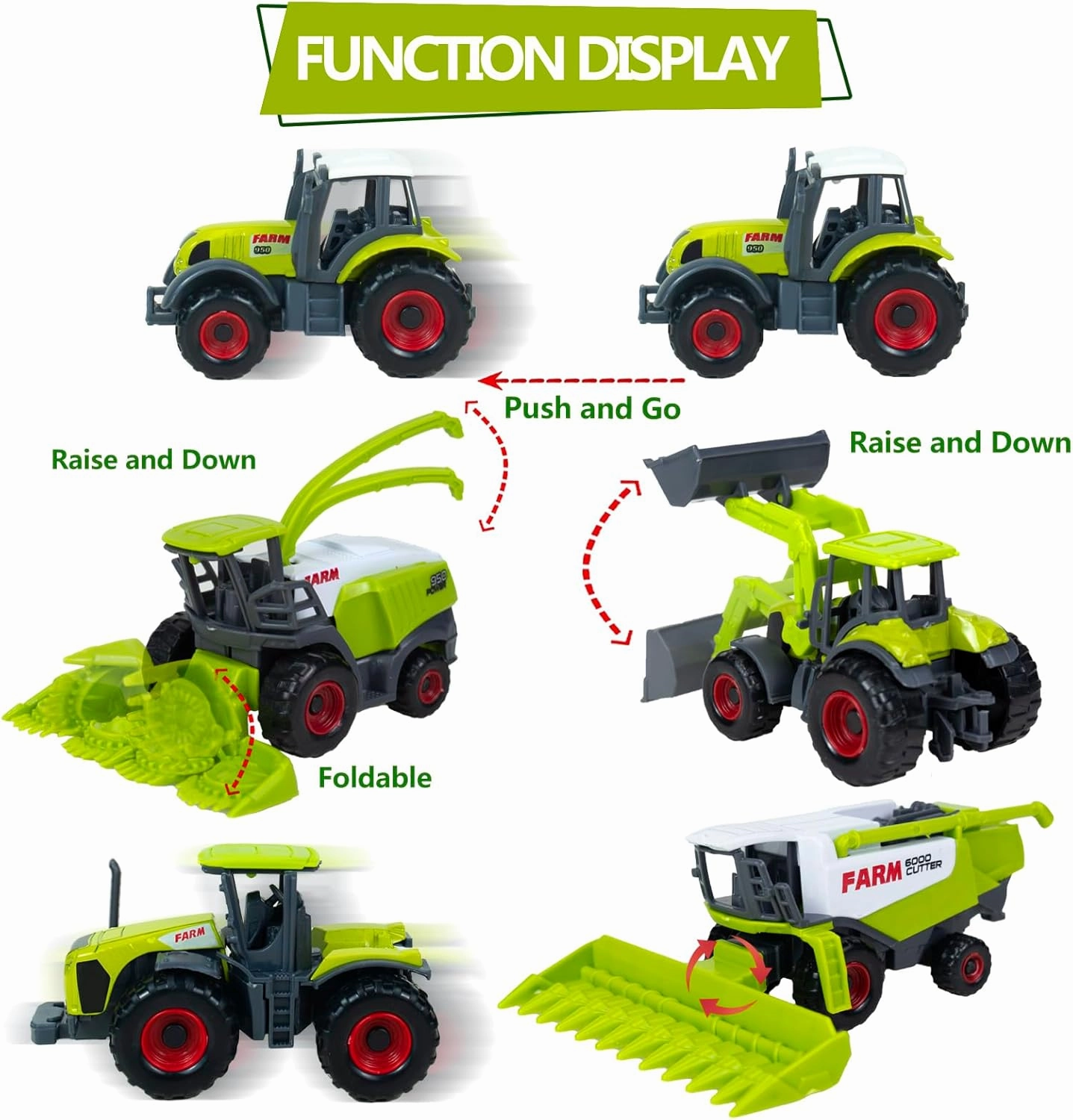 5 Pack Diecast Farm Tractors Toys, Kids Tractor Toy with Combine Harvester, Forage Harvest, Mini Farm Vehicles Toys for Kids Ages 3 4 5 6 7 8