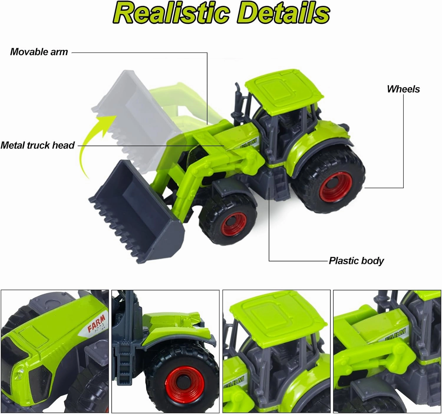 5 Pack Diecast Farm Tractors Toys, Kids Tractor Toy with Combine Harvester, Forage Harvest, Mini Farm Vehicles Toys for Kids Ages 3 4 5 6 7 8