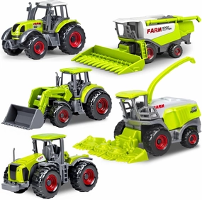 5 Pack Diecast Farm Tractors Toys, Kids Tractor Toy with Combine Harvester, Forage Harvest, Mini Farm Vehicles Toys for Kids Ages 3 4 5 6 7 8