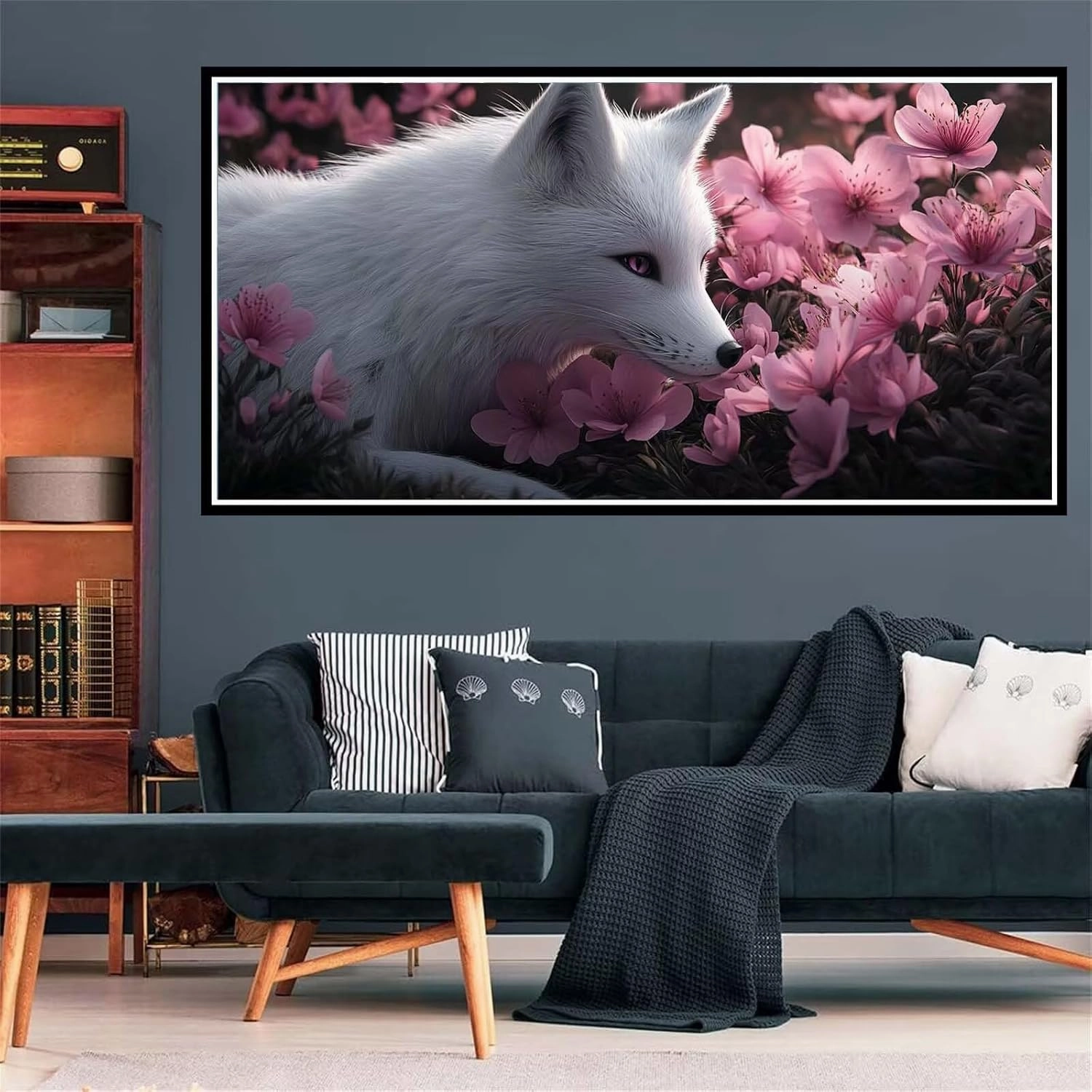 5D Diamond Painting Kits for Adults Beginners, arctic Fox Diamond Art Pink Flower Pattern Design, Round Dimond Art Craft Kits, Crystal Art Painting for Home Decor, Gifts for Women, 50x100cm Z-8334