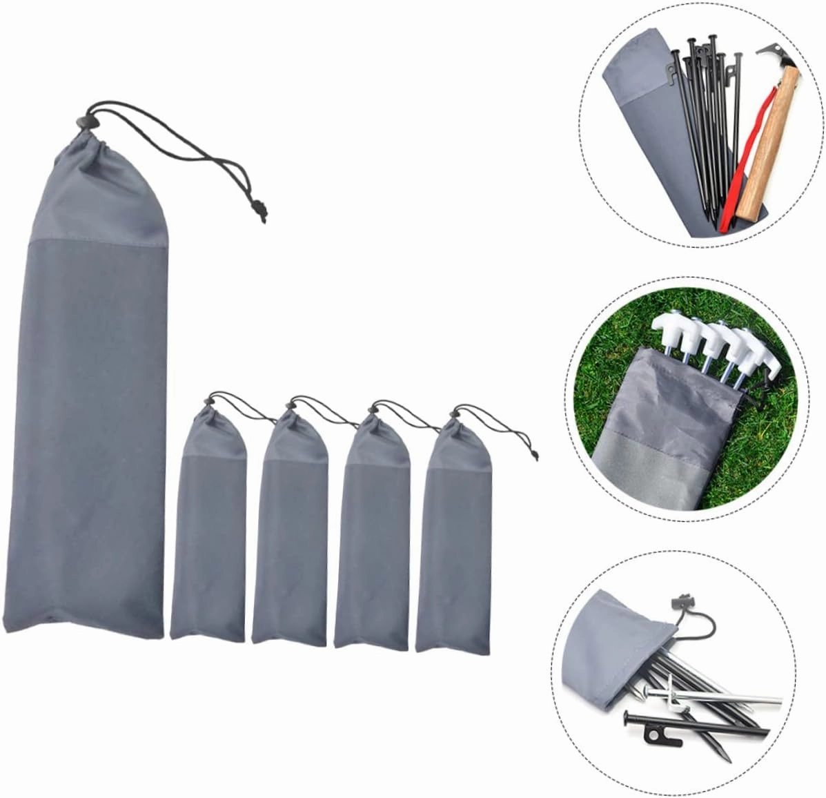 5pcs Tent Stake Storage Bag Camping Nail Bag Camping Peg Bag Camping Spike Pouch Camping Stakes Bags Tent Bag Outdoor Tent Camping Bag Carry Bag PVC Waterproof Coating Simple
