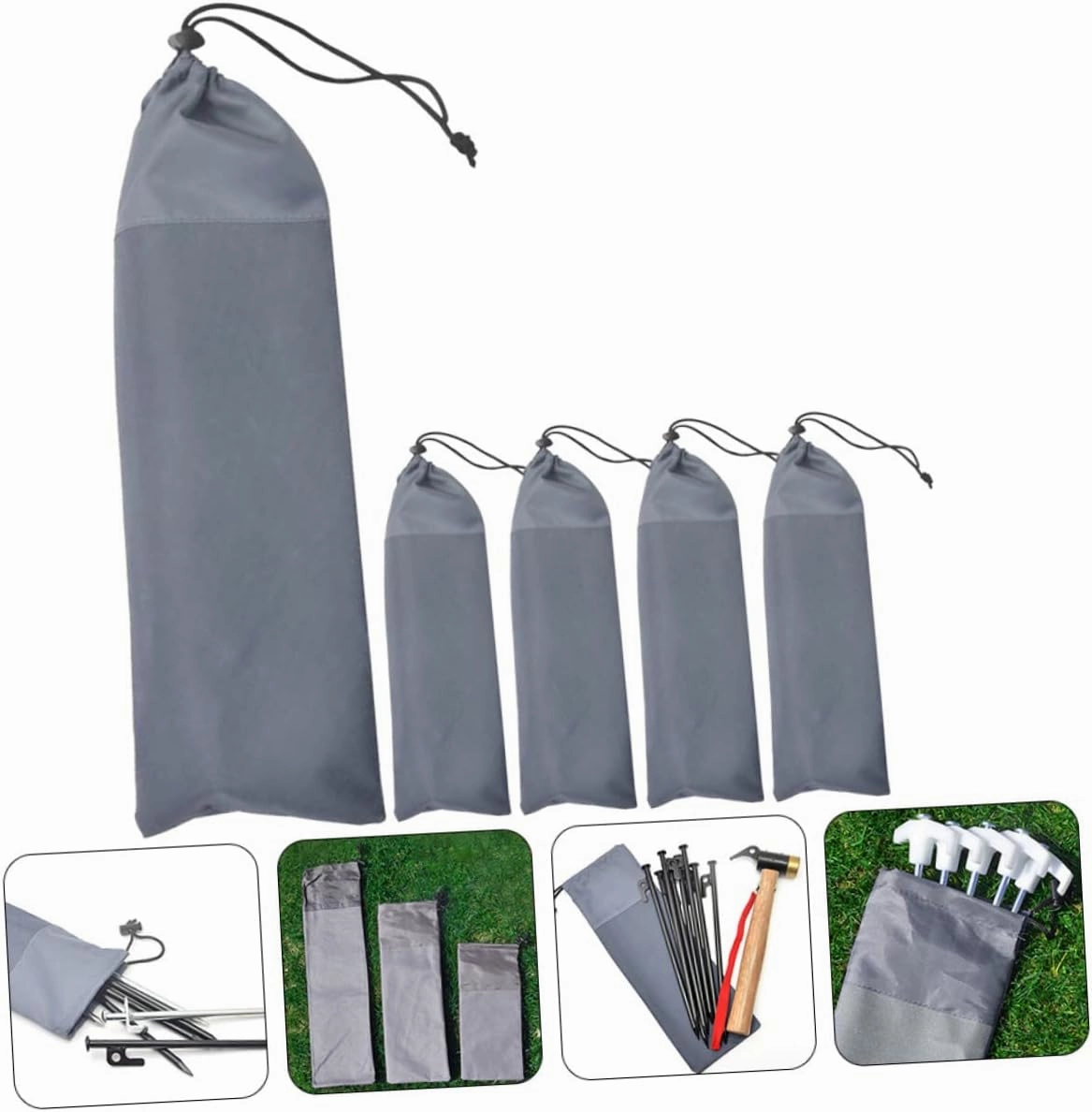 5pcs Tent Stake Storage Bag Camping Nail Bag Camping Peg Bag Camping Spike Pouch Camping Stakes Bags Tent Bag Outdoor Tent Camping Bag Carry Bag PVC Waterproof Coating Simple