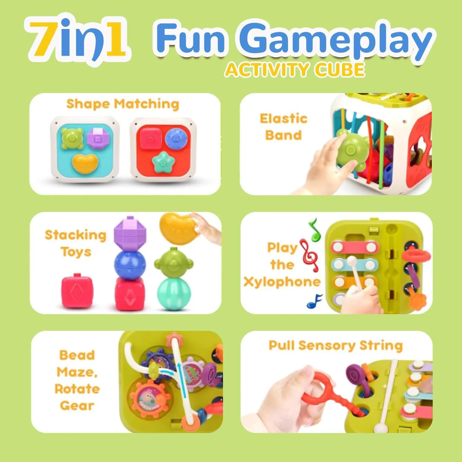 6 in One Activity Cube Toys for Baby 18M , Montessori Educational Learning Fine Motor Skills Toys Gifts for Toddlers Boys Girls Age 2 3 (White)