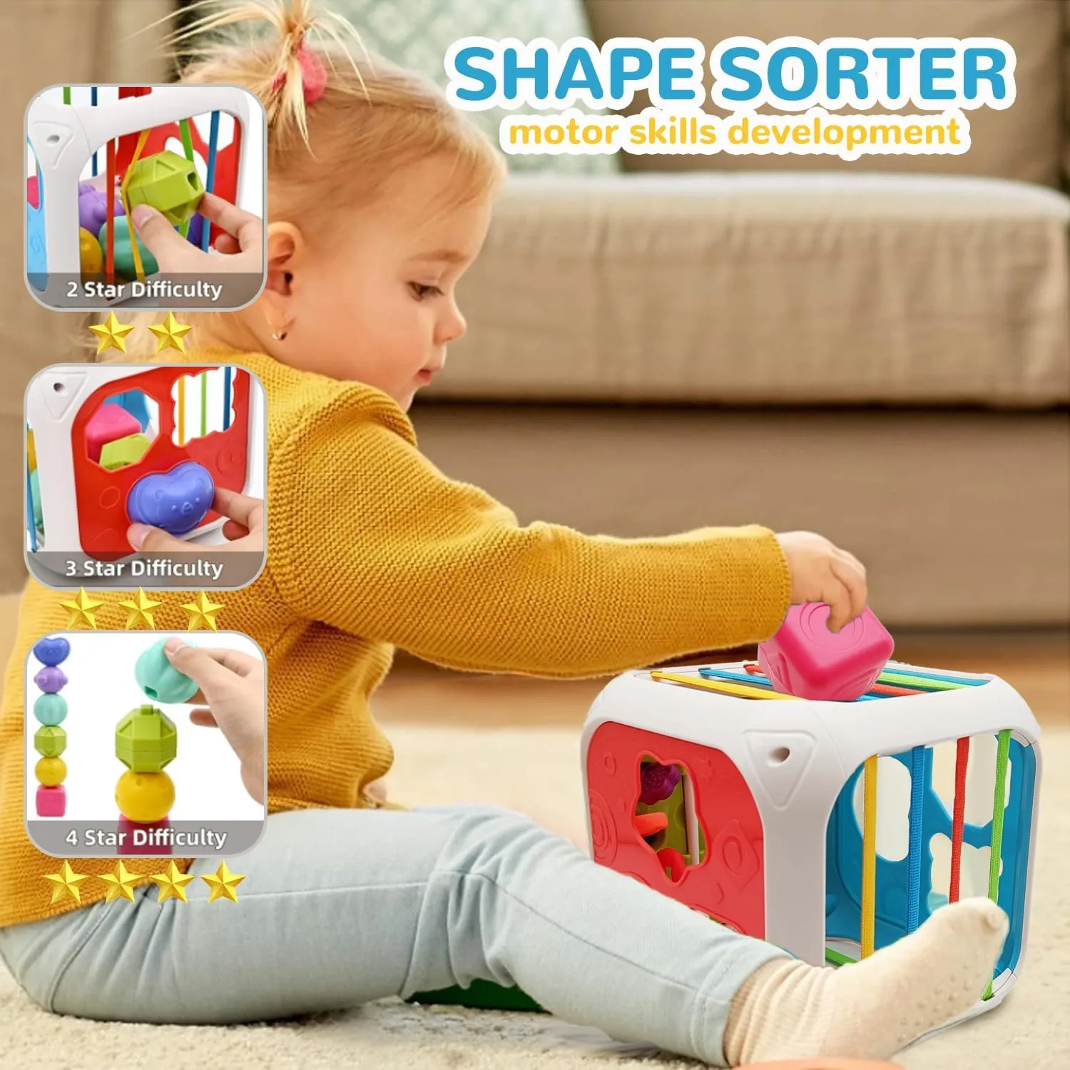 6 in One Activity Cube Toys for Baby 18M , Montessori Educational Learning Fine Motor Skills Toys Gifts for Toddlers Boys Girls Age 2 3 (White)
