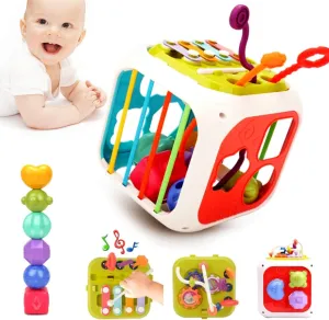 6 in One Activity Cube Toys for Baby 18M , Montessori Educational Learning Fine Motor Skills Toys Gifts for Toddlers Boys Girls Age 2 3 (White)