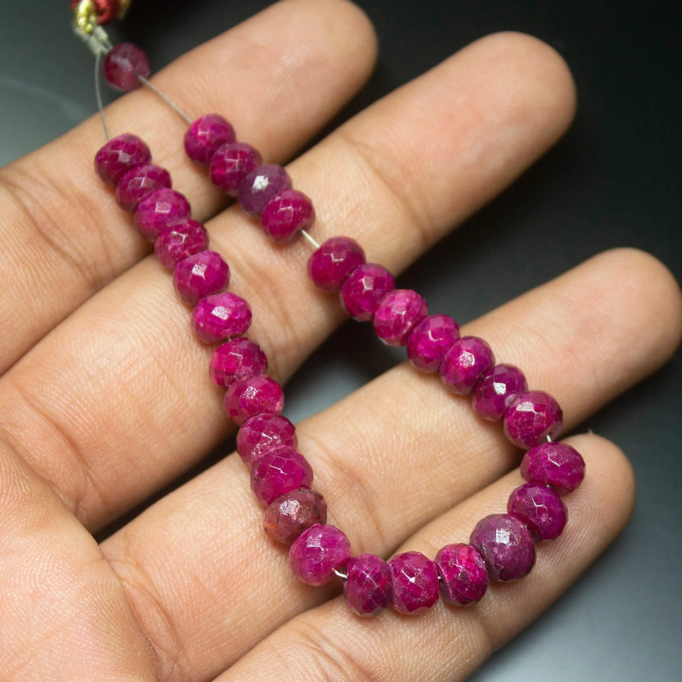 6 inch, 6-8mm, Natural Red Ruby Faceted Rondelle Shape Gemstone Beads