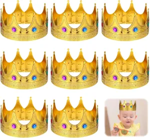 6 Pcs King Crowns for Men Gold Royal Plastic Crown Jewel for King Queen Prince Princess Costume Cosplay Props Party Supplies