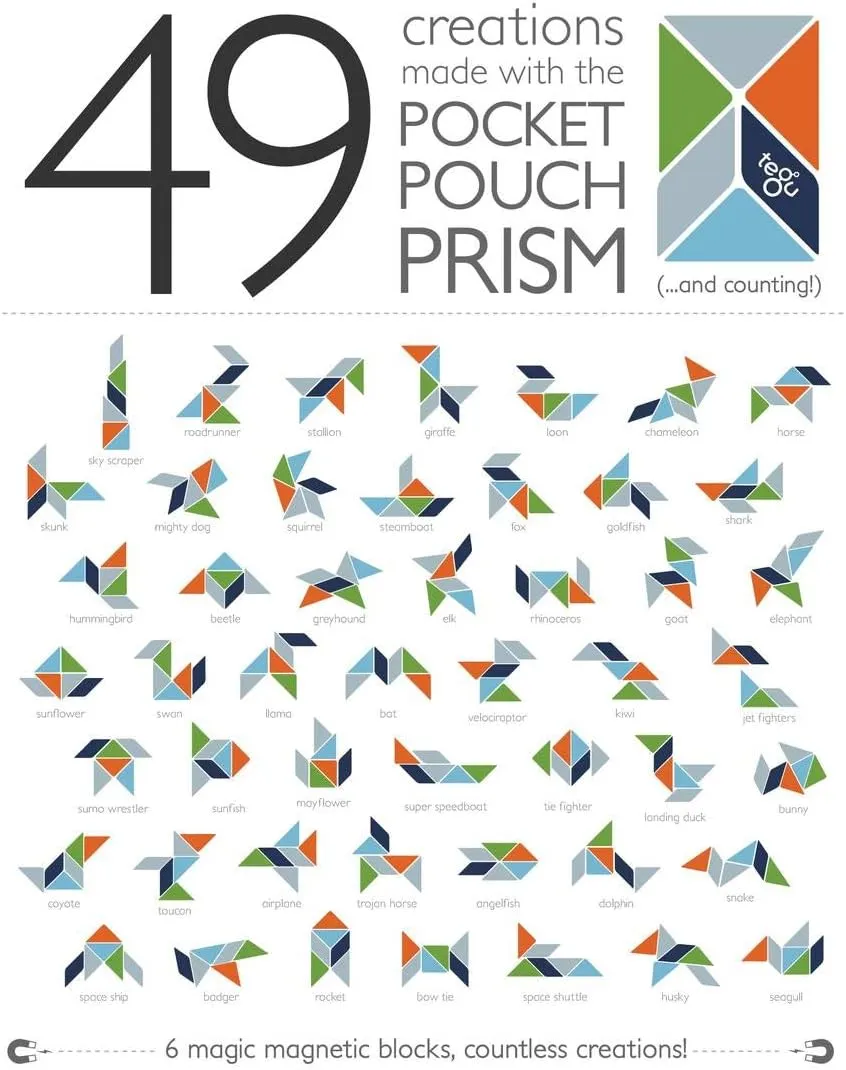 6 Piece Tegu Pocket Pouch Prism Magnetic Wooden Block Set, Natural