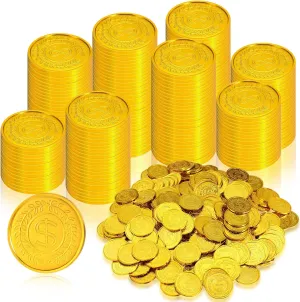 600 Pcs Pirate Gold Coins Plastic Treasure Play Toy Coins Fake St. Patricks Doubloon for Pirate Party Favors Supplies Treasure Hunt Game Teachers Classroom Reward