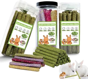 68PCS Rabbit Chew Toys, Natural Timothy Hay Sticks Guinea Pig Chews for Teeth Hamster Molar Treats Snacks Accessories for Bunny, Chinchillas, Rats, Gerbils and Other Small Animals